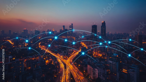 Wallpaper Mural Smart digital city with connection cyber security network reciprocity over the cityscape . future smart wireless digital city and social media networking systems that connects people within the city Torontodigital.ca