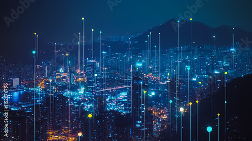 Wallpaper Mural Smart digital city with connection cyber security network reciprocity over the cityscape . future smart wireless digital city and social media networking systems that connects people within the city Torontodigital.ca