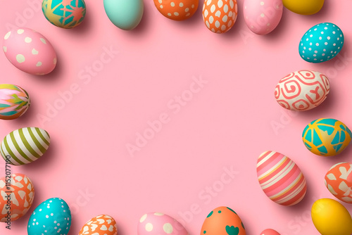 Wallpaper Mural Colorful easter eggs forming a frame on pink background Torontodigital.ca