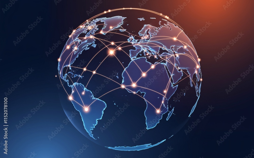 Fototapeta premium Global network connection, illuminated world map.