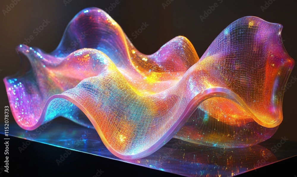 Fototapeta premium Holographic Neon Fluid Waves, Generative AI