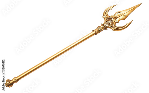 Golden trident on transparent or white background,png