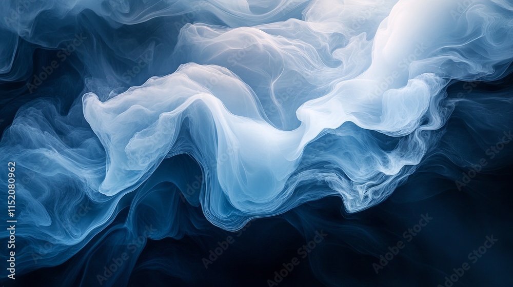 Obraz premium Abstract Blue and White Swirls: A mesmerizing abstract background image featuring ethereal swirls of blue and white, reminiscent of smoke, clouds, or fabric. This image evokes a sense of tranquility.