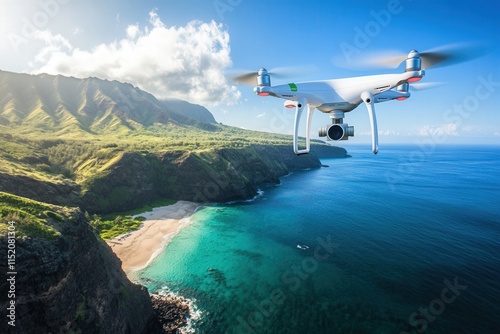 Wallpaper Mural Professional photo of a drone capturing stunning aerial footage of a coastal landscape. The view includes turquoise waters, sandy beaches, and dramatic cliffs Torontodigital.ca