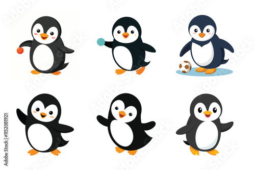 Set of penguin vector illustrations on white background