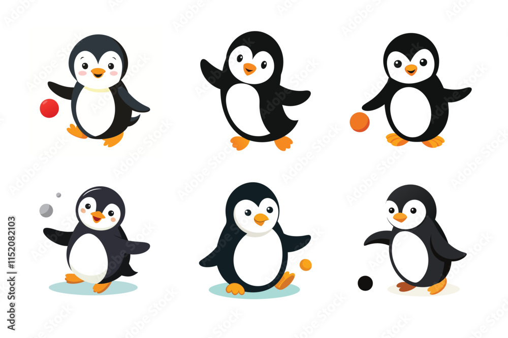 Fototapeta premium Set of penguin vector illustrations on white background