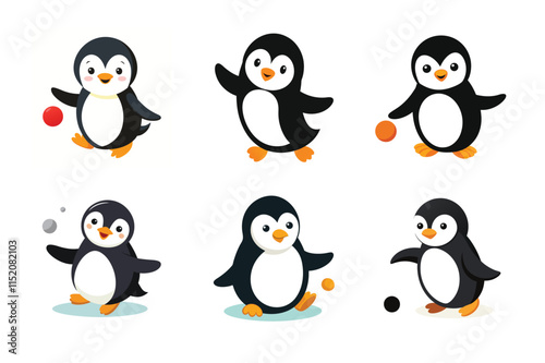 Set of penguin vector illustrations on white background