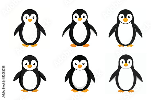 Set of penguin vector illustrations on white background