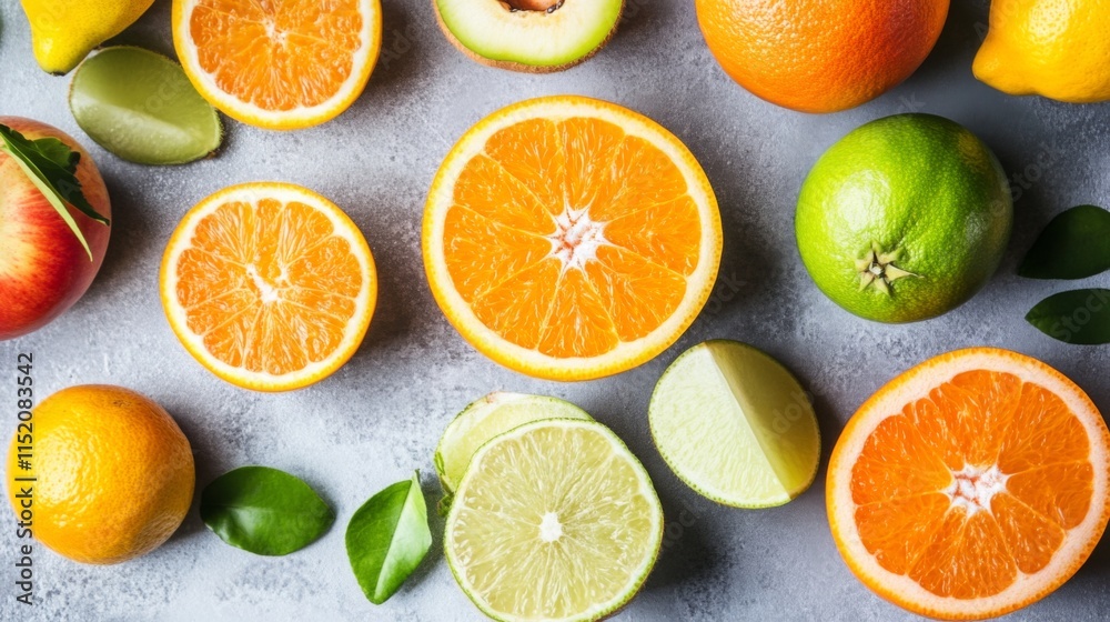 Vibrant Fruits on Table from Top Down View Vibrant Fruits on Table from Top Down View