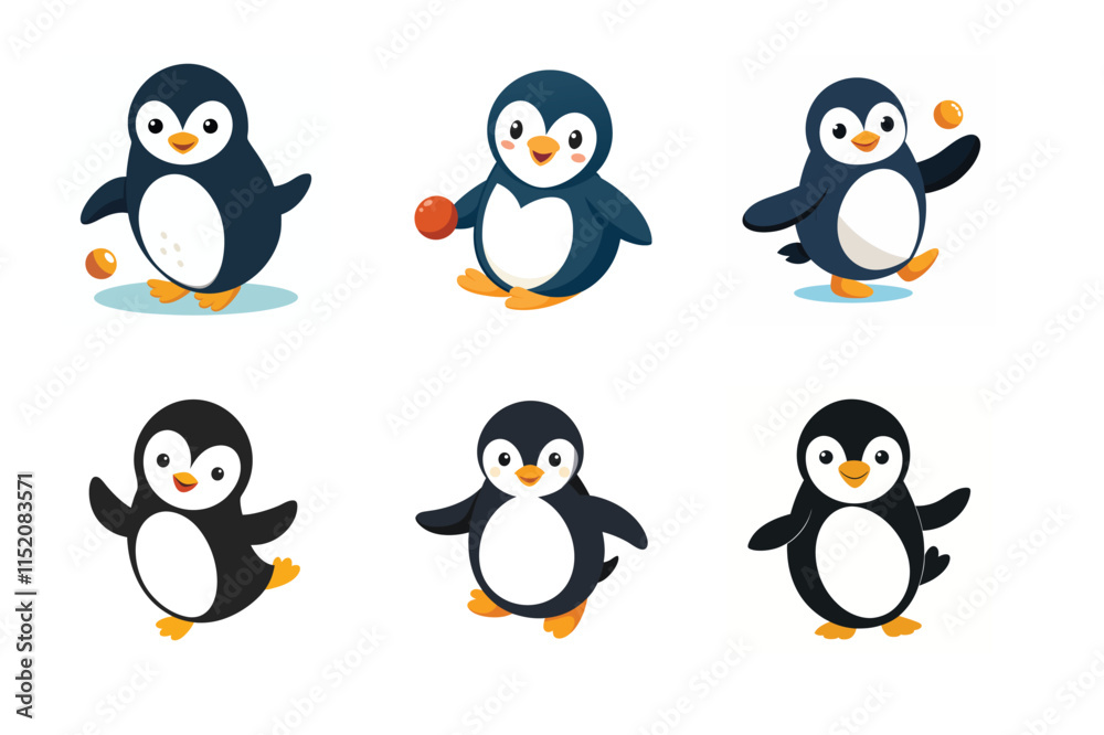 Fototapeta premium Set of penguin vector illustrations on white background