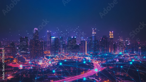 Wallpaper Mural Smart digital city with connection cyber security network reciprocity over the cityscape . future smart wireless digital city and social media networking systems that connects people within the city Torontodigital.ca