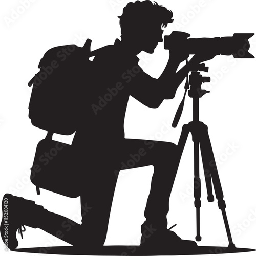 Silhouette vector illustration of Cameraman on white background