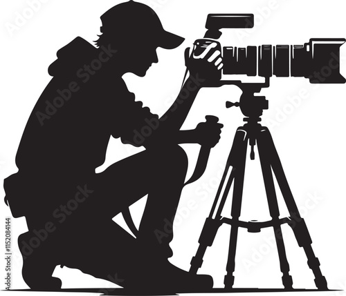 Silhouette vector illustration of Cameraman on white background