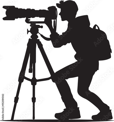 Silhouette vector illustration of Cameraman on white background