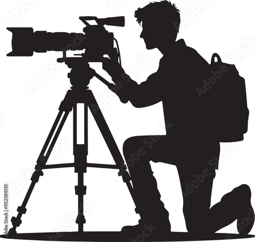 Silhouette vector illustration of Cameraman on white background