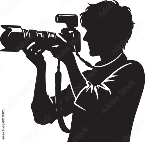 Silhouette vector illustration of Cameraman on white background