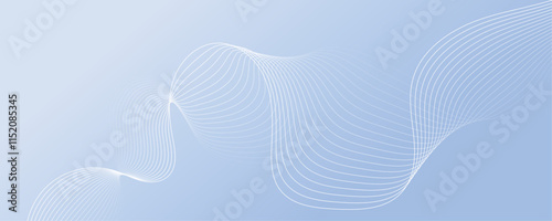 Abstract white wave dynamic curve lines on sky blue background. Energy technology concept modern backdrop design for business, presentation, banner.