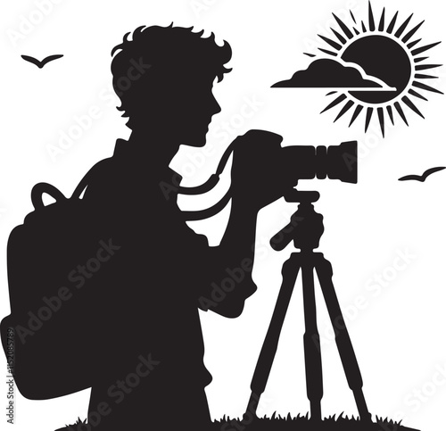 Silhouette vector illustration of Cameraman on white background