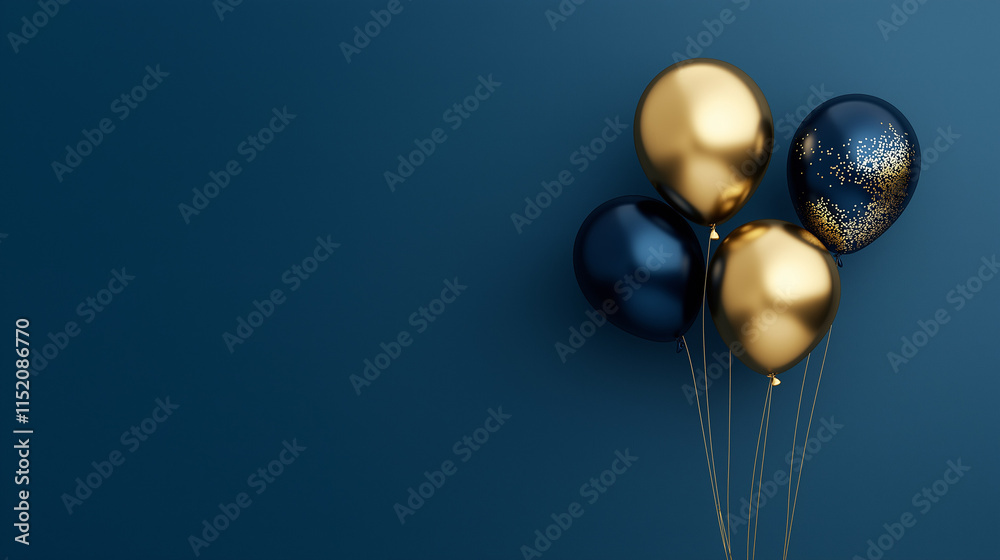 shiny gold and navy ballons on right background isolated on matte navy background shiny gold and navy ballons on right background isolated on matte navy background