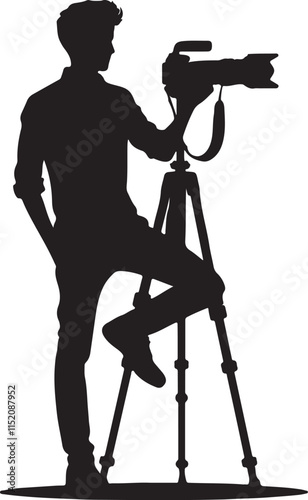 Silhouette vector illustration of Cameraman on white background