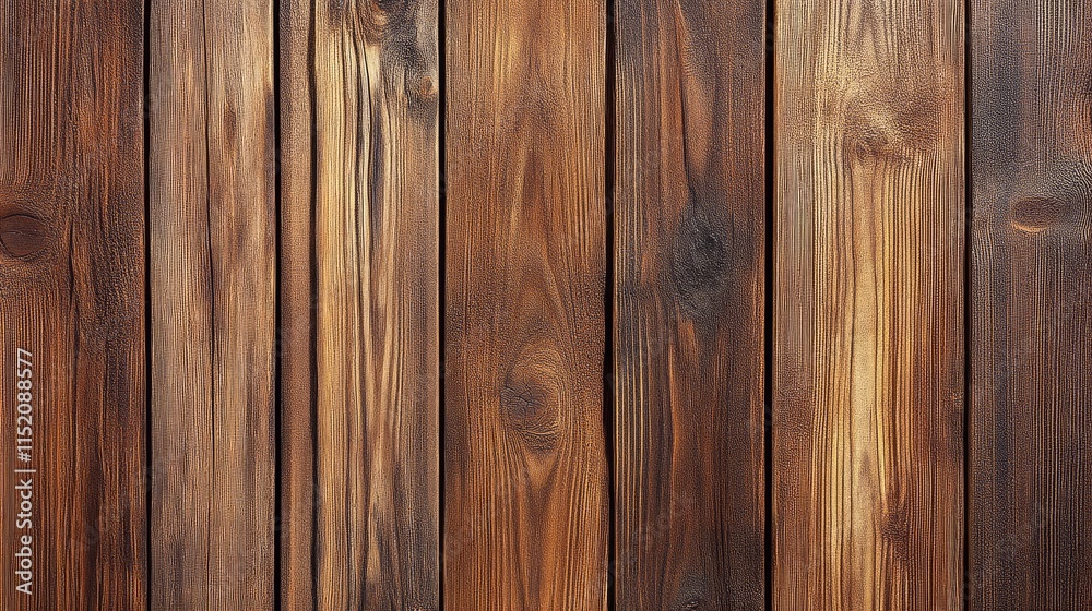 Fototapeta premium A close-up of textured wooden planks showing a variety of rich brown colors, highlighting natural grains and knots.