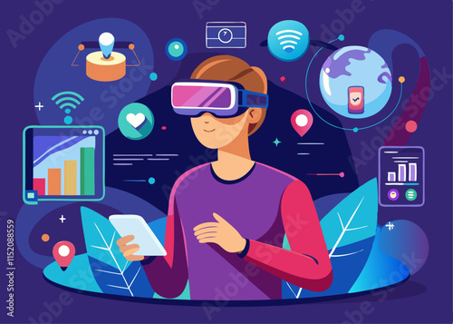 A person using augmented reality glasses to attend a virtual event or conference.