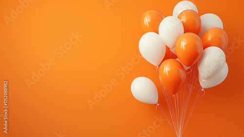 shiny orange and white ballons on the right  isolated on matte orange background