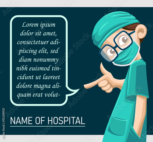 Cartoon doctor illustration with space for text message, ideal for medical information on social media photo