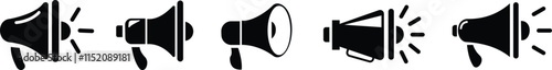Silhouette speaker megaphone icon set in minimal styles, Concept of communication and announcements, Sports svg, Cheers Vector. social media icons, stop horn. isolated on transparent background,