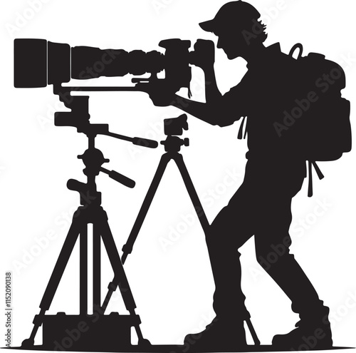 Silhouette vector illustration of Cameraman on white background