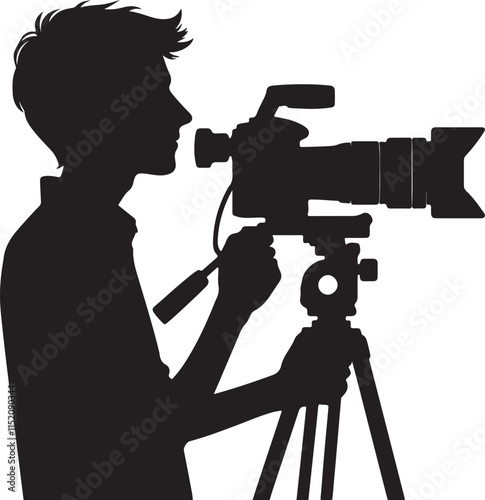 Silhouette vector illustration of Cameraman on white background