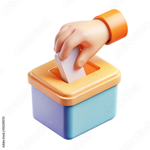 hand putting voting paper in ballot box. Elections  3d  cartoon style illustration 