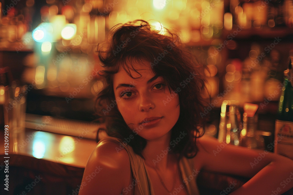 Generative AI Image of a Person in a Bar with Warm Lighting, Evoking Nightlife Atmosphere Generative AI Image of a Person in a Bar with Warm Lighting, Evoking Nightlife Atmosphere