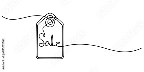 continuous drawing of price tag in one line, Sale label, one line art, continuous contour drawing,hand-drawn discount tag, minimalist design.Closeout sign,trendy template for shopping rebate.Editable 