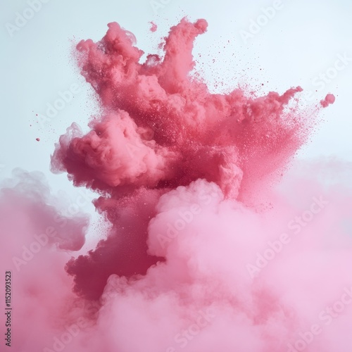 A vibrant depiction of pink smoke paint exploding in a powdery splash, captured against a transparent background. photo