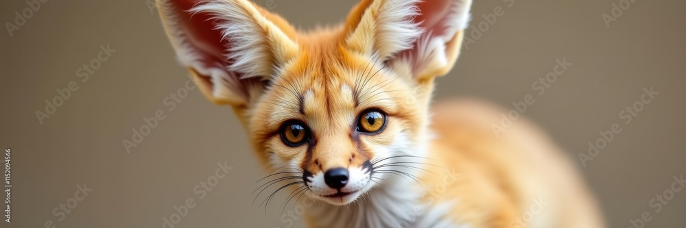 Fototapeta premium A close up view of a Fennec Fox with large ears and striking amber eyes showcasing its captivating features