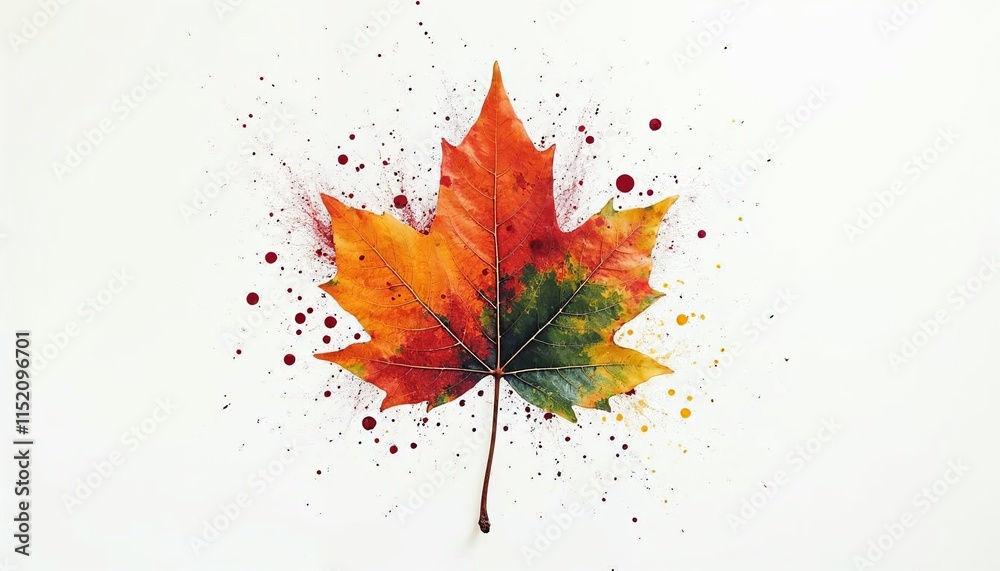 Colorful leaf splatter paint on a white background. Colorful leaf splatter paint on a white background.