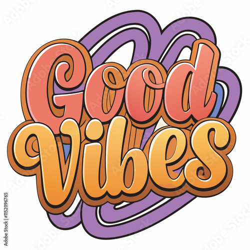 good vibes Positive mind lettering style text kawaii vector 