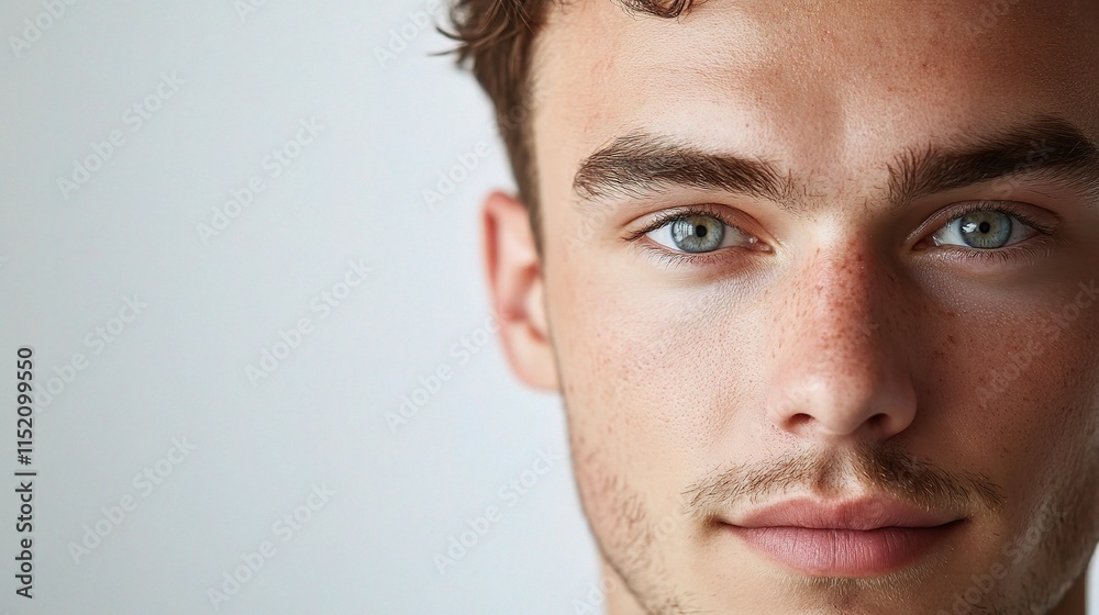 Naklejka premium Young Man's Close-Up Portrait in Studio with Natural Light