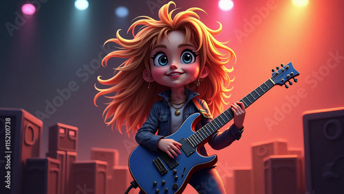 Cartoon girl rock star with guitar