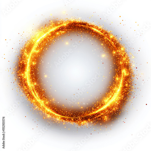 festive fire flare sparks in circular motion on solid white background, 