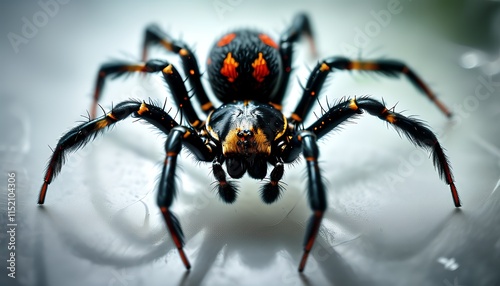 Magnificent Close-Up of a Striking Black and Orange Spider, Intricate Details and Vibrant Colors in Nature Photography photo