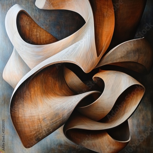 Abstract art featuring bent wood with curved forms, creating a fluid and dynamic visual. photo