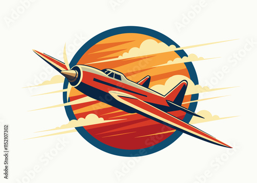 Vintage airplane. A hand-drawn watercolor retro illustration. Isolate. For banners, flyers, posters. For badges, stickers and prints.