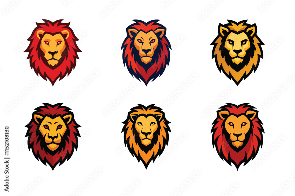Fototapeta premium Lion Head mascot icon set vector illustration