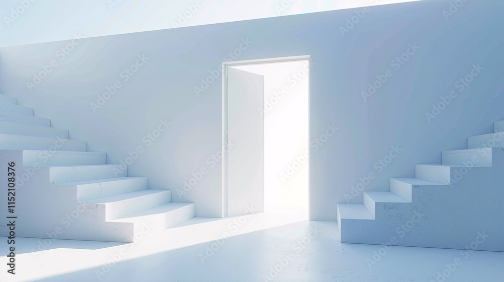 Minimalist white staircase in a bright and airy contemporary interior space Geometric architectural design with clean lines and simple elegance creating a sense of tranquility and calm Minimalist white staircase in a bright and airy contemporary interior space Geometric architectural design with clean lines and simple elegance creating a sense of tranquility and calm