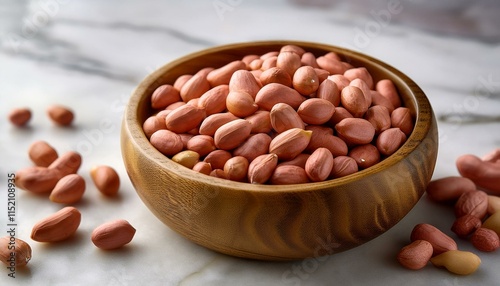 raw peanut seeds in a wooden bowl on a marble countertop dried peeled groundnut as healhy vegetarian snack whole organic monkey nut for dietary nutrition arachis hypogaea fruits