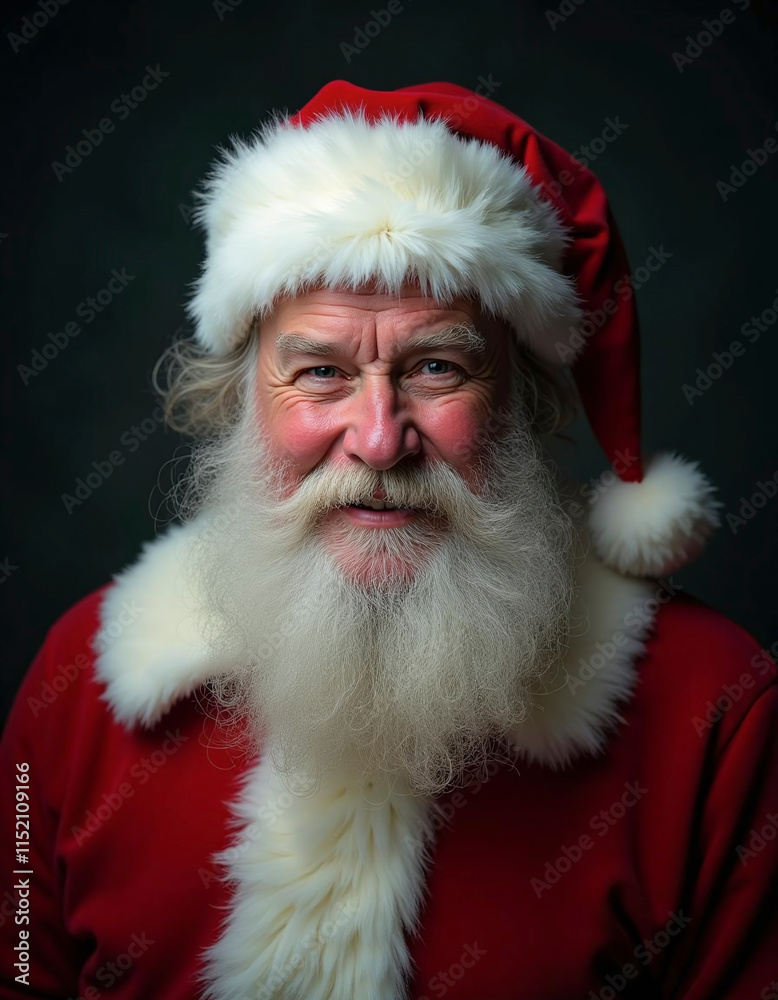 Fototapeta premium A man with a white beard and a red hat with a white trim. He is smiling and looking at the camera