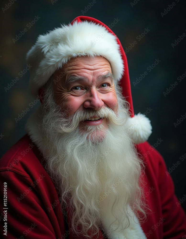 Naklejka premium A man with a white hat and beard is smiling. He is wearing a red shirt and a red hat