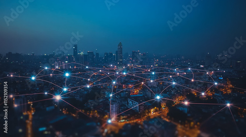 Wallpaper Mural Smart digital city with connection cyber security network reciprocity over the cityscape . future smart wireless digital city and social media networking systems that connects people within the city Torontodigital.ca